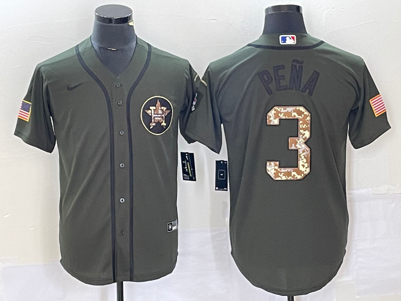 Men's Olive Houston Astros #3 Jeremy Peña Cool Base Stitched Jersey